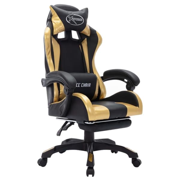 vidaXL Gamingstol med RGB LED-lampor guld och svart konstläder