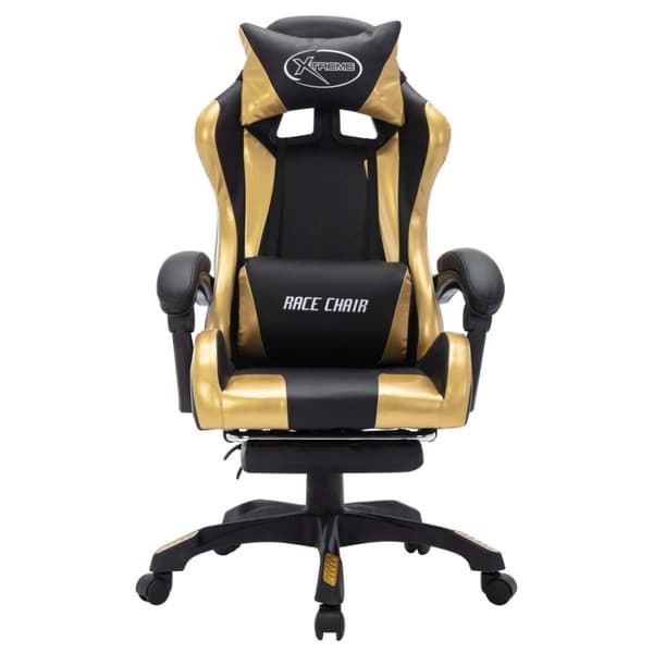 vidaXL Gamingstol med RGB LED-lampor guld och svart konstläder