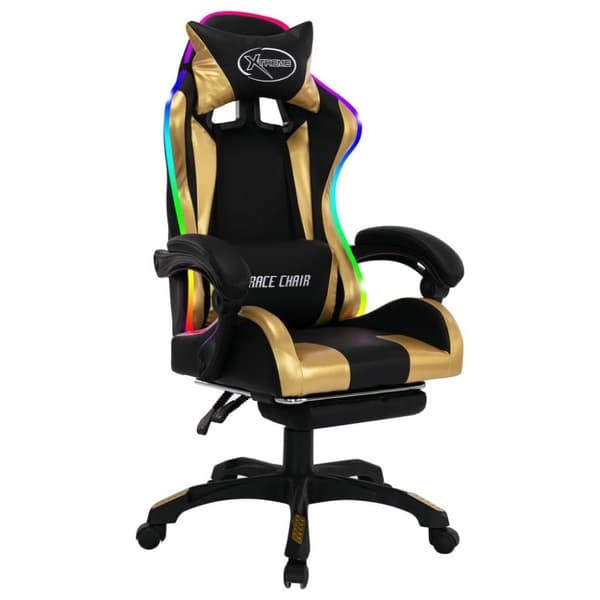 vidaXL Gamingstol med RGB LED-lampor guld och svart konstläder