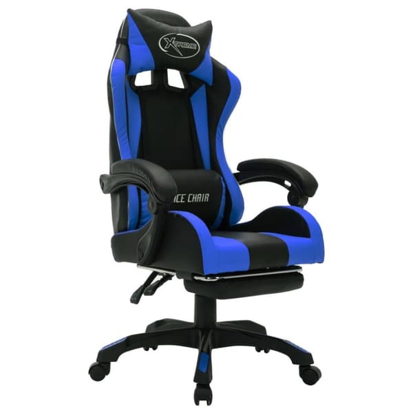 vidaXL Gamingstol med RGB LED-lampor blå och svart konstläder