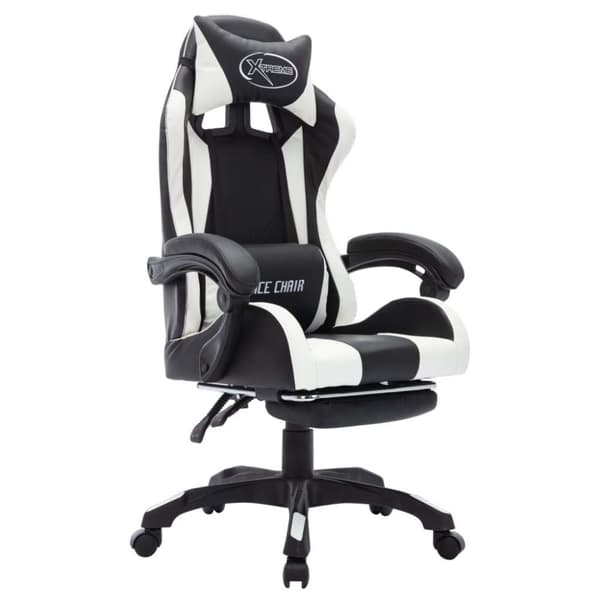 vidaXL Gamingstol med RGB LED-lampor vit och svart konstläder