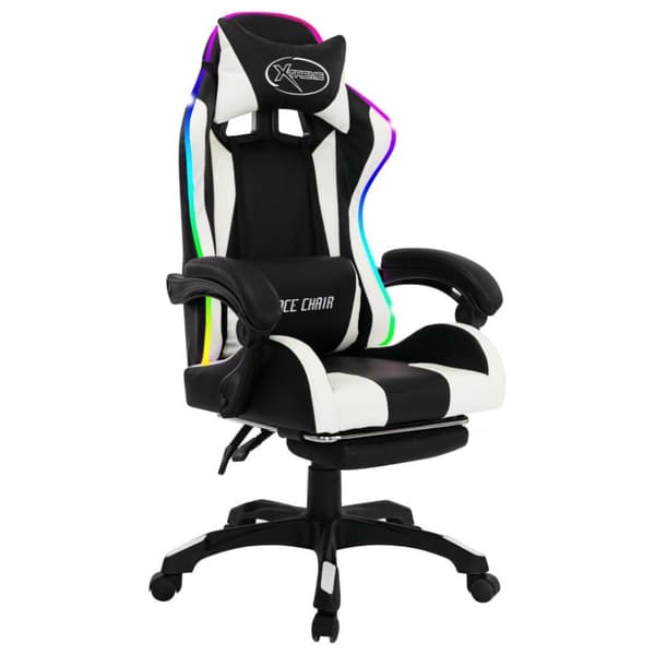 vidaXL Gamingstol med RGB LED-lampor vit och svart konstläder