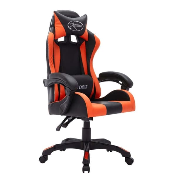 vidaXL Gamingstol med RGB LED-lampor orange och svart konstläder