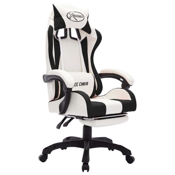 vidaXL gamingstol med LED-lys RGB-farver kunstlæder sort og hvid