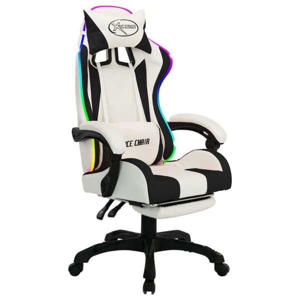 vidaXL gamingstol med LED-lys RGB-farver kunstlæder sort og hvid