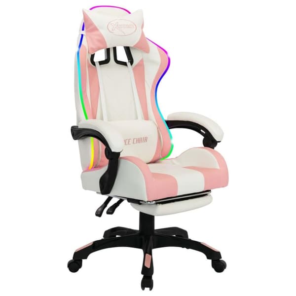 vidaXL Gamingstol med RGB LED-lampor rosa och vit konstläder
