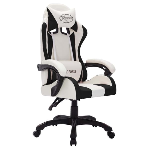 vidaXL gamingstol m. LED-lys RGB-farver kunstlæder hvid og sort
