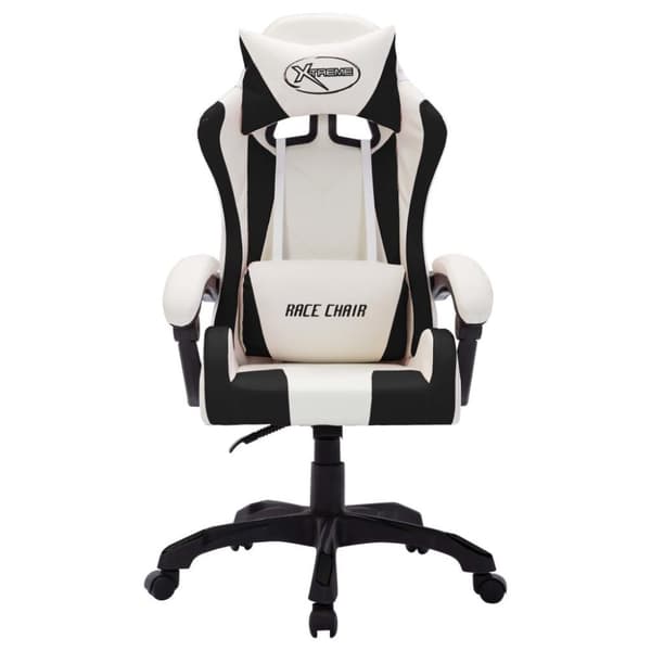 vidaXL gamingstol m. LED-lys RGB-farver kunstlæder hvid og sort