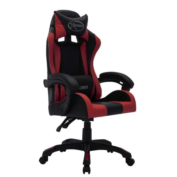 vidaXL gamingstol m. LED-lys RGB-farver kunstlæder vinrød og sort