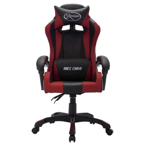 vidaXL gamingstol m. LED-lys RGB-farver kunstlæder vinrød og sort