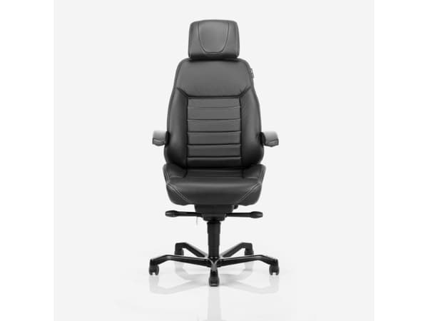 Kontorstol KAB Seating Executive, White-Line Sort skind inkl. armlæn og nakkestøtte i sort skind