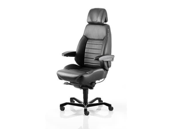Kontorstol KAB Seating Executive, White-Line Sort skind inkl. armlæn og nakkestøtte i sort skind