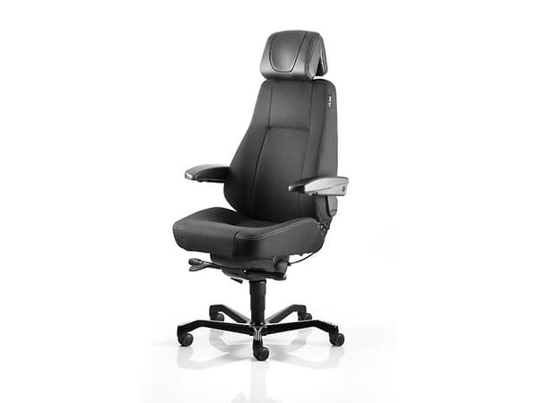 Kontorstol KAB Seating Director, White-Line Sort fighter inkl. armlæn og nakkestøtte i sort skind