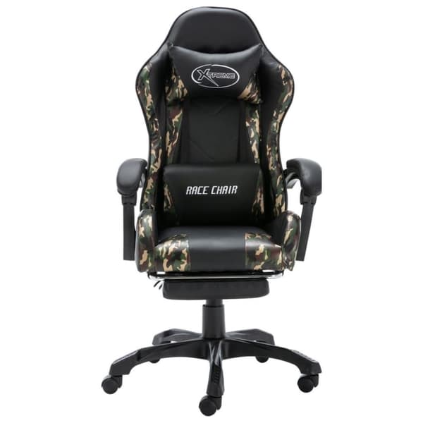 vidaXL Gamingstol med fotstöd svart och kamouflage konstläder