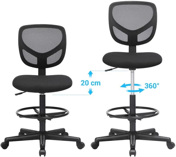 Kontorsstol Högt Säte Ergonomisk Arbetsstol 55 - 75 cm Sitthöjd