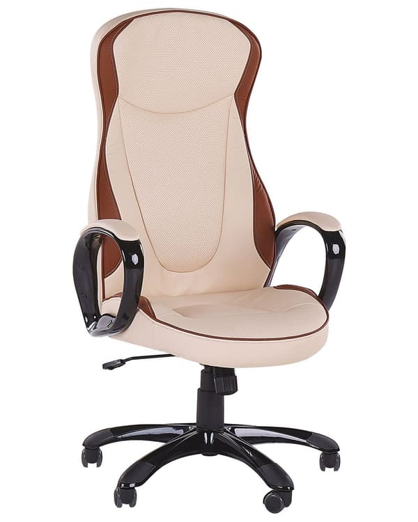 Kontorsstol Beige Konstläder Svängbar Justerbar höjd Modern design med hjul