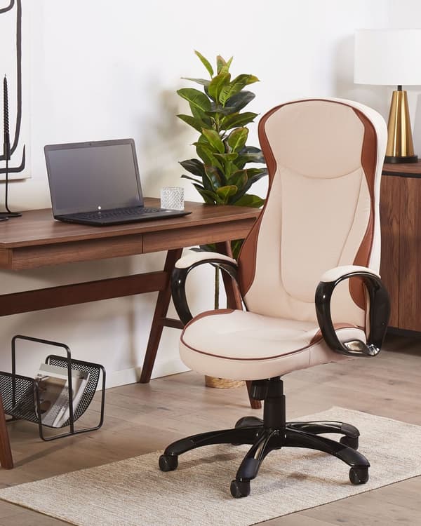 Kontorsstol Beige Konstläder Svängbar Justerbar höjd Modern design med hjul
