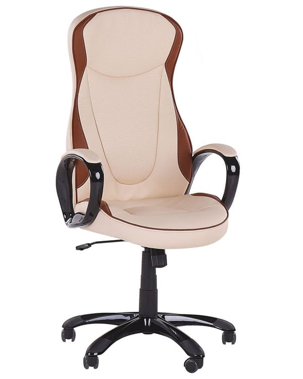Kontorsstol Beige Konstläder Svängbar Justerbar höjd Modern design med hjul