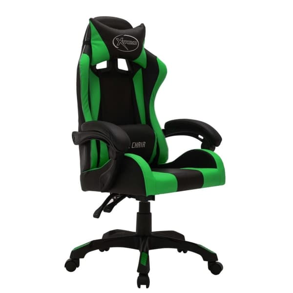 vidaXL Gamingstol med RGB LED-lampor grön och svart konstläder