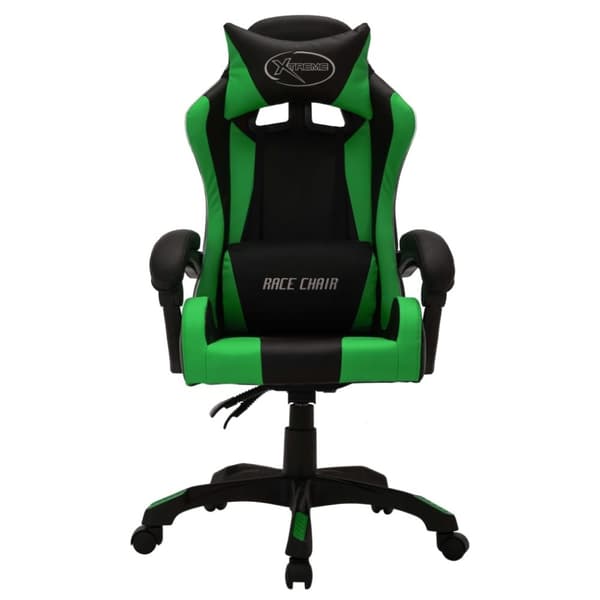 vidaXL Gamingstol med RGB LED-lampor grön och svart konstläder