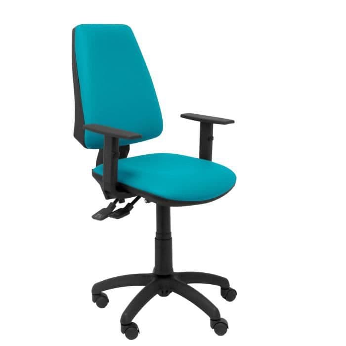 Ergonomisk kontorsstol med synkromekanism och justerbar i höjdled - Sits och rygg klädd i grönt liknande läder