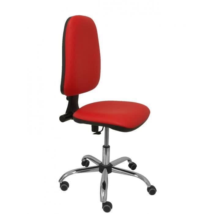 Ergonomisk kontorsstol med permanent kontaktmekanism och justerbar i höjdled Sits och stoppat tyg i rött konstläder