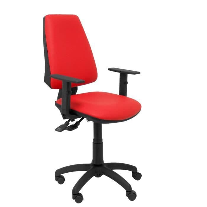 Ergonomisk kontorsstol med synkromekanism och justerbar i höjdled - Sits och rygg klädd i liknande rött läder