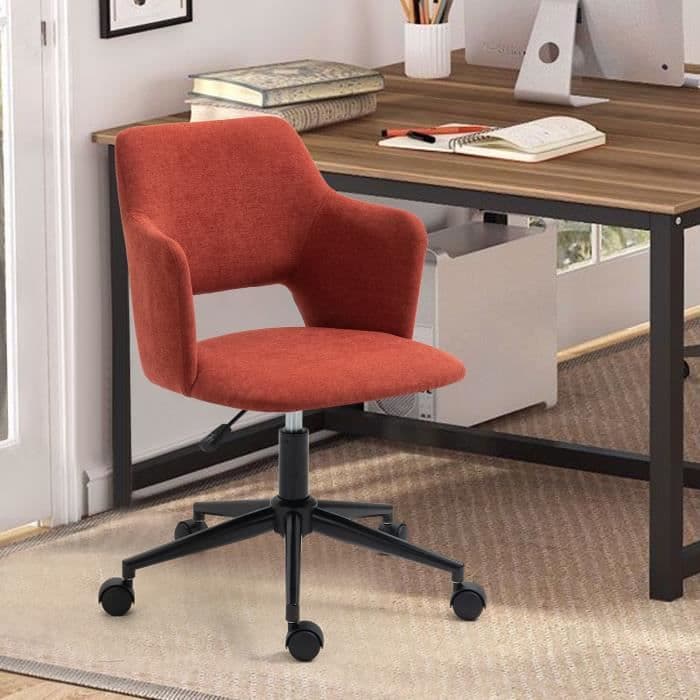 MYSIGA MÖBLER Kontorsstol Vridbar datorfåtölj, Ergonomiskt ryggstöd, rött tyg, svart metallbas, höjdjusterbar sits