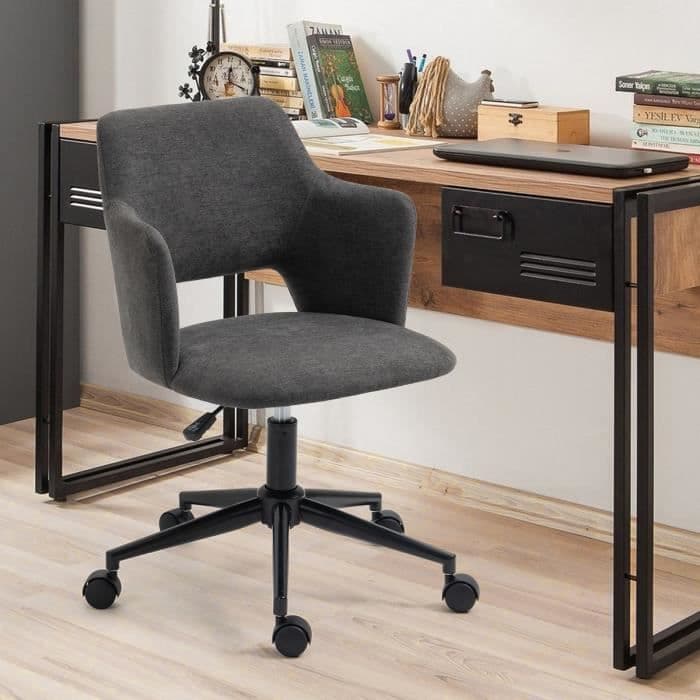 MYSIGA MÖBLER Kontorsstol Vridbar datorfåtölj, ergonomiskt ryggstöd, grått tyg, svart metallbas, höjdjusterbar sits