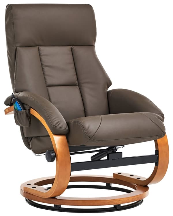 Hvilestol Brun med fotskammel Polstret i kunstskinn Oppvarmet massasje Treramme Justerbar Rygg Retro design
