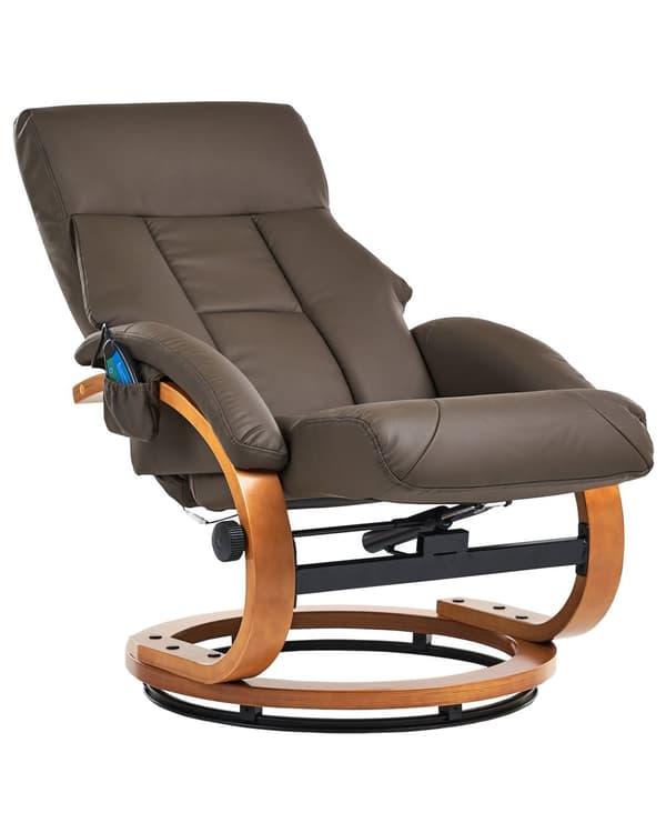 Hvilestol Brun med fotskammel Polstret i kunstskinn Oppvarmet massasje Treramme Justerbar Rygg Retro design