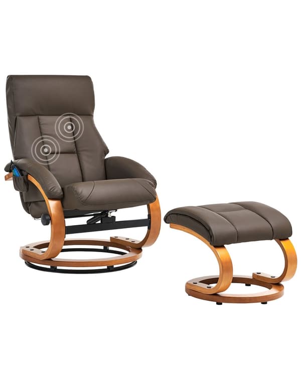 Hvilestol Brun med fotskammel Polstret i kunstskinn Oppvarmet massasje Treramme Justerbar Rygg Retro design