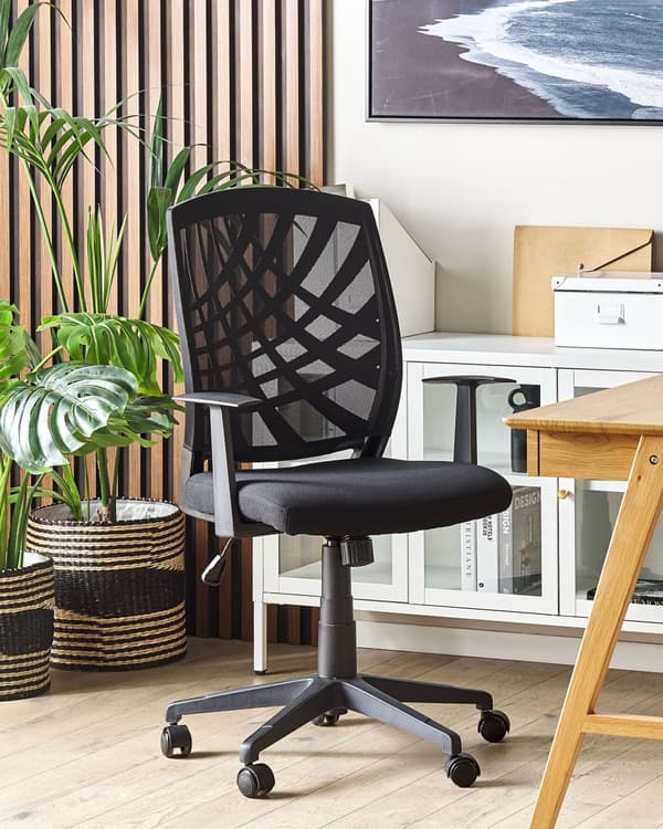 Kontorstol Sort Polyester Mesh Drejeligt Skrivebordsstol på Hjul til Kontor Soveværelse med Justerbart Sæde og Ryglæn Design til Pigeværelse