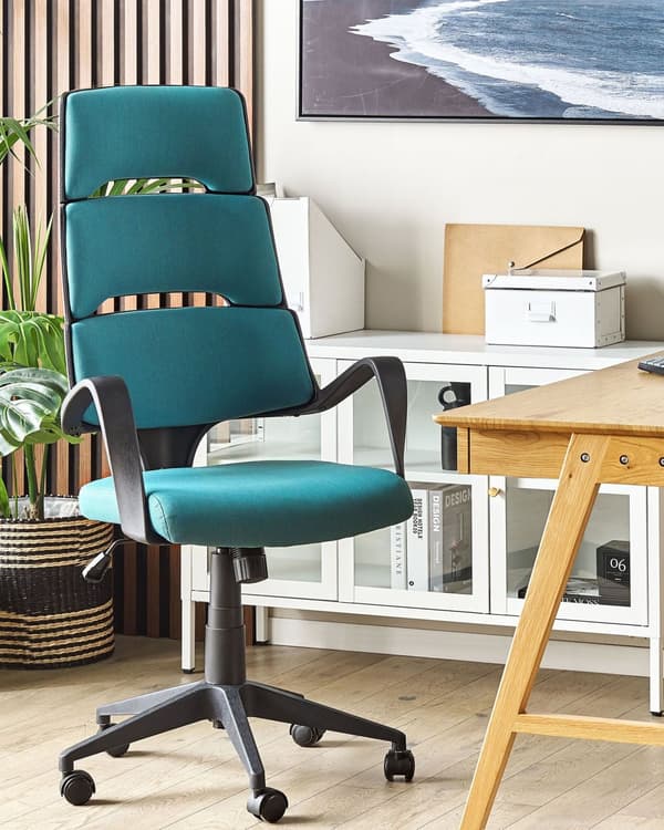 Kontorstol Blå Sort Polyester Drejeligt Skrivebordsstol på Hjul til Kontor Soveværelse med Justerbart Sæde og Ryglæn Design til Drengeværelse