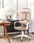 Miniatyrbillede 2 af 11: Kontorstol Sandbeige Hvid Plast Polyester 116/126 x 64 cm Drejeligt Skrivebordsstol til Kontor Soveværelse med Justerbart Sæde og Ryglæn Design