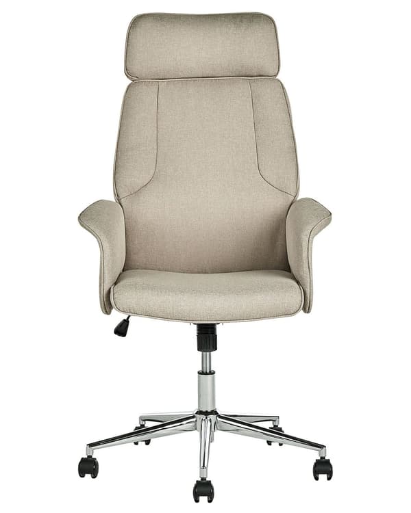 Kontorstol Beige Stoff Svingbar Justerbar Nakkestøtte Hjemmekontor Arbeidsstol Moderne