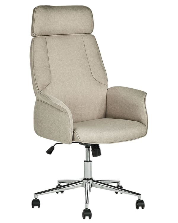 Kontorstol Beige Stoff Svingbar Justerbar Nakkestøtte Hjemmekontor Arbeidsstol Moderne