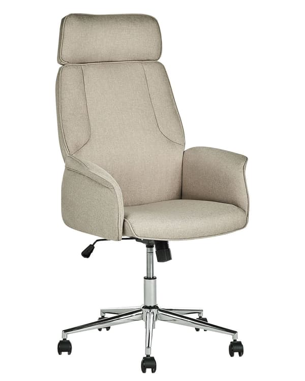 Kontorstol Beige Stoff Svingbar Justerbar Nakkestøtte Hjemmekontor Arbeidsstol Moderne