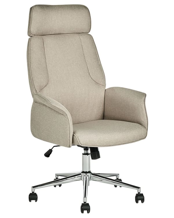 Kontorstol Beige Stoff Svingbar Justerbar Nakkestøtte Hjemmekontor Arbeidsstol Moderne
