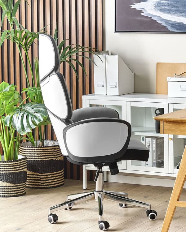 Kontorstol Lysegrå Svart Stoff Justerbar Svingbar Arbeidsstol Hjemmekontor Moderne stil