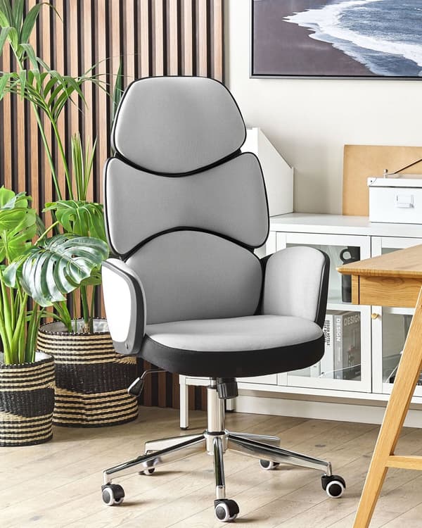 Kontorstol Lysegrå Svart Stoff Justerbar Svingbar Arbeidsstol Hjemmekontor Moderne stil