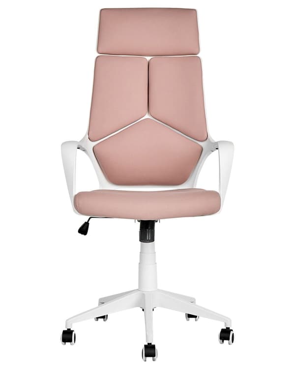 Työtuoli persikanpunainen valkoinen kangasverhoilu korkeussäädettävä pyörillä ergonominen moderni