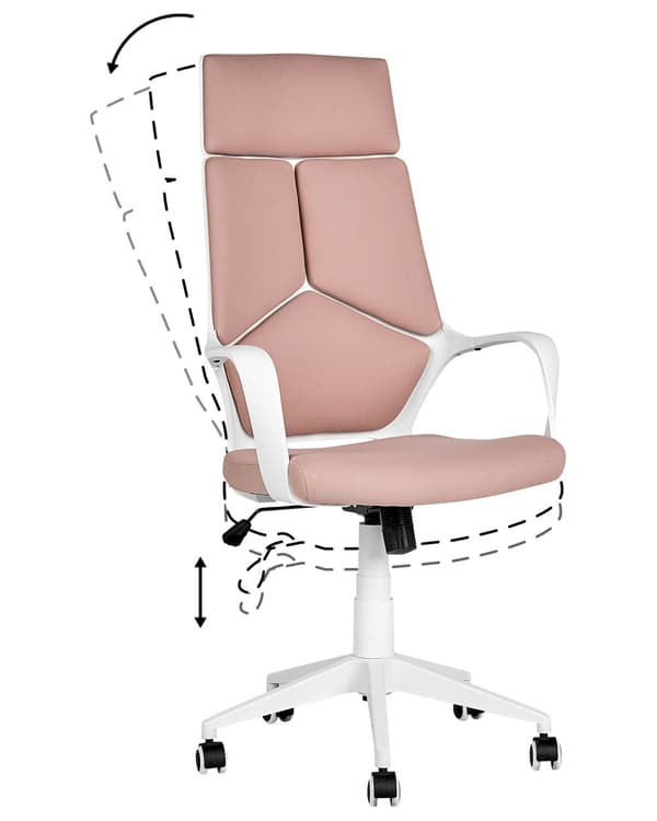 Työtuoli persikanpunainen valkoinen kangasverhoilu korkeussäädettävä pyörillä ergonominen moderni