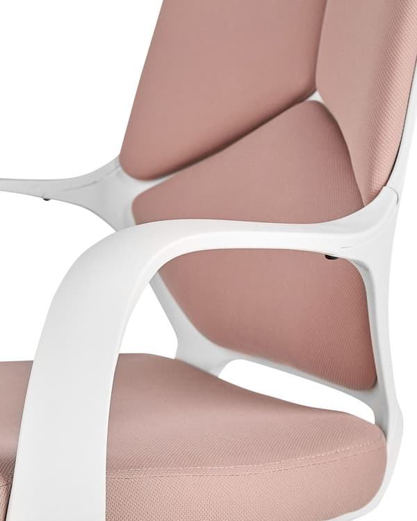 Työtuoli persikanpunainen valkoinen kangasverhoilu korkeussäädettävä pyörillä ergonominen moderni