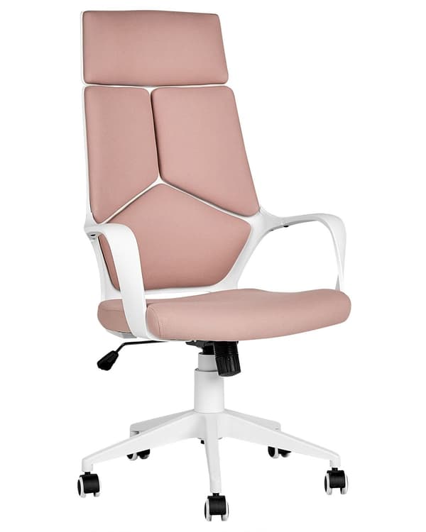 Työtuoli persikanpunainen valkoinen kangasverhoilu korkeussäädettävä pyörillä ergonominen moderni