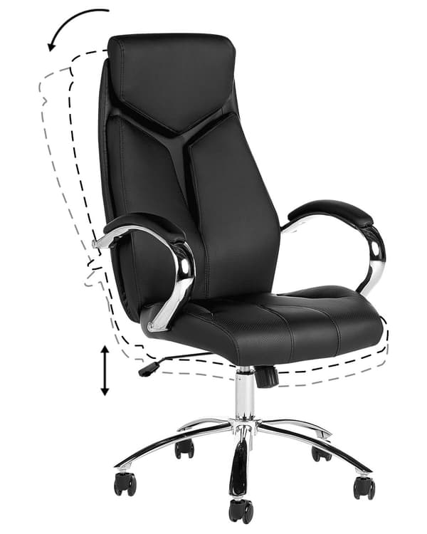 Työtuoli musta keinonahka 63 x 115-125 x 72 cm polyesteri muovi säädettävä pyörät kääntyvä