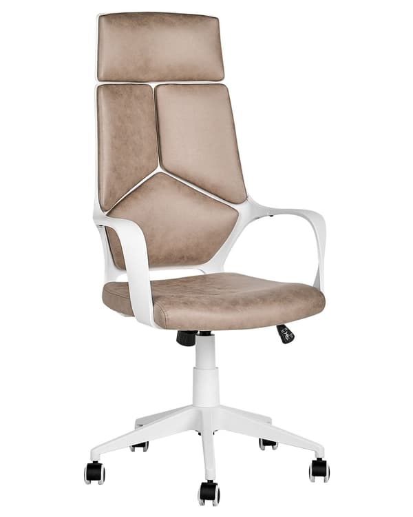 Työtuoli hiekanruskea valkoinen kangasverhoilu korkeussäädettävä pyörillä ergonominen moderni