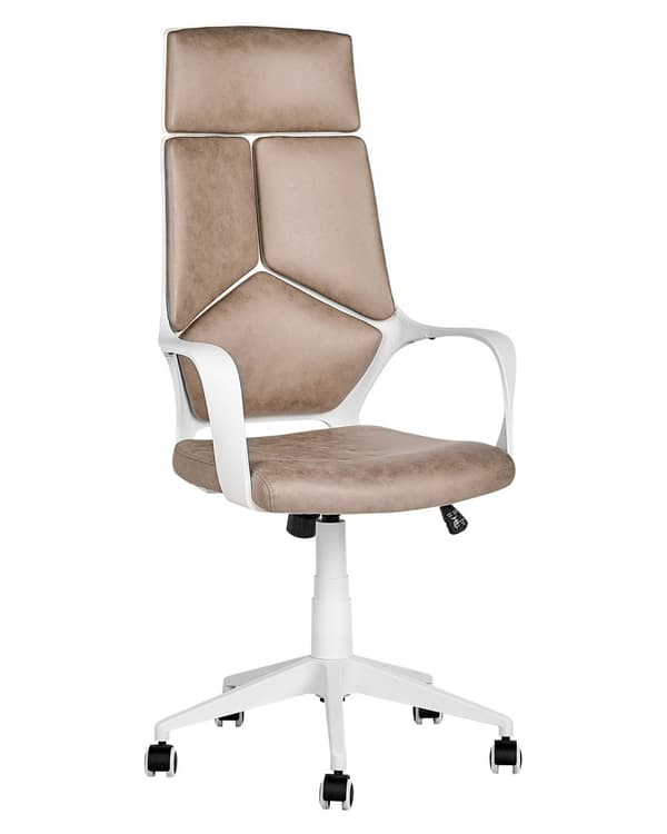 Työtuoli hiekanruskea valkoinen kangasverhoilu korkeussäädettävä pyörillä ergonominen moderni