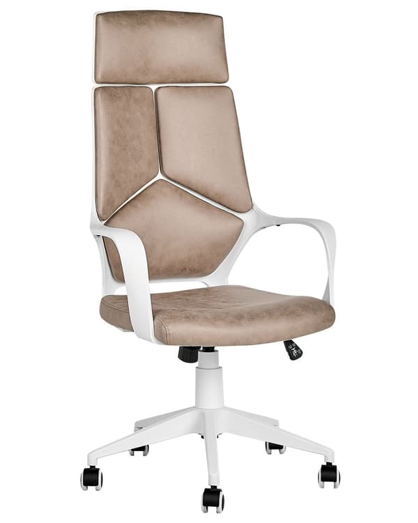 Työtuoli hiekanruskea valkoinen kangasverhoilu korkeussäädettävä pyörillä ergonominen moderni