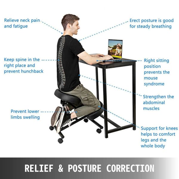 Justerbar ergonomisk knästol med låsbara hjul, 265lbs kapacitet,multifunktionell